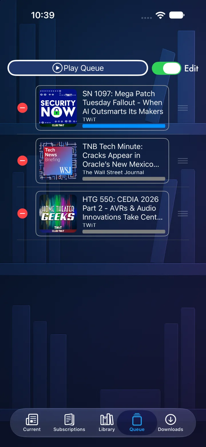 ABShelf: Podcasts playback queue on iPhone