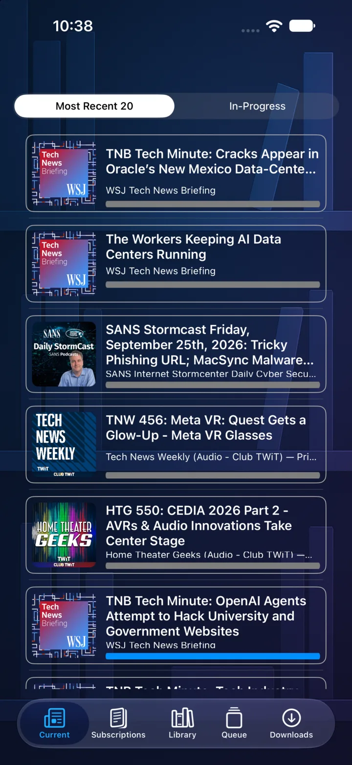 ABShelf: Podcasts recent episodes on iPhone